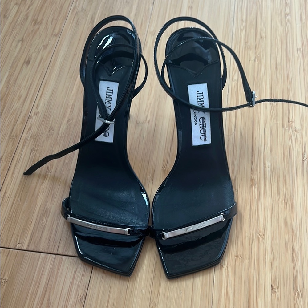 Jimmy Choo Black Stiletto Heels Strappy Sandals